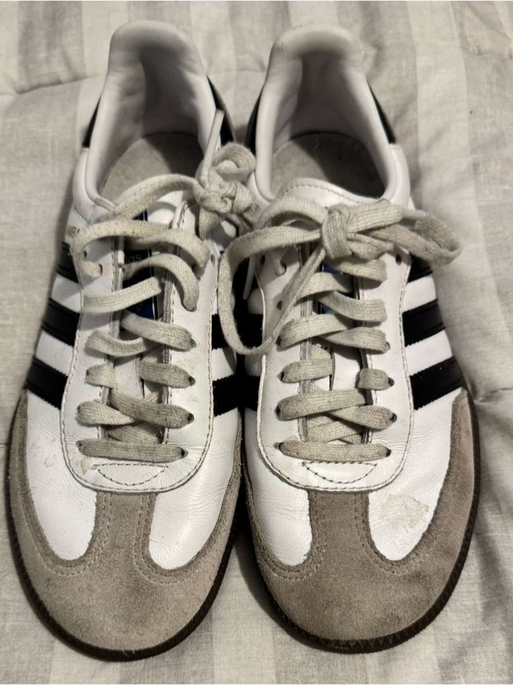 adidas White Black and Gray Suede-Trim Low-Top Sneakers